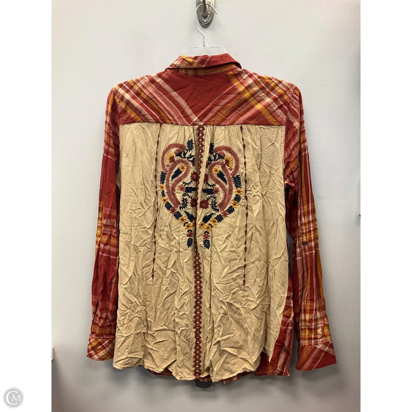 Top Long Sleeve By Natural Reflections In Plaid Pattern, Size: L