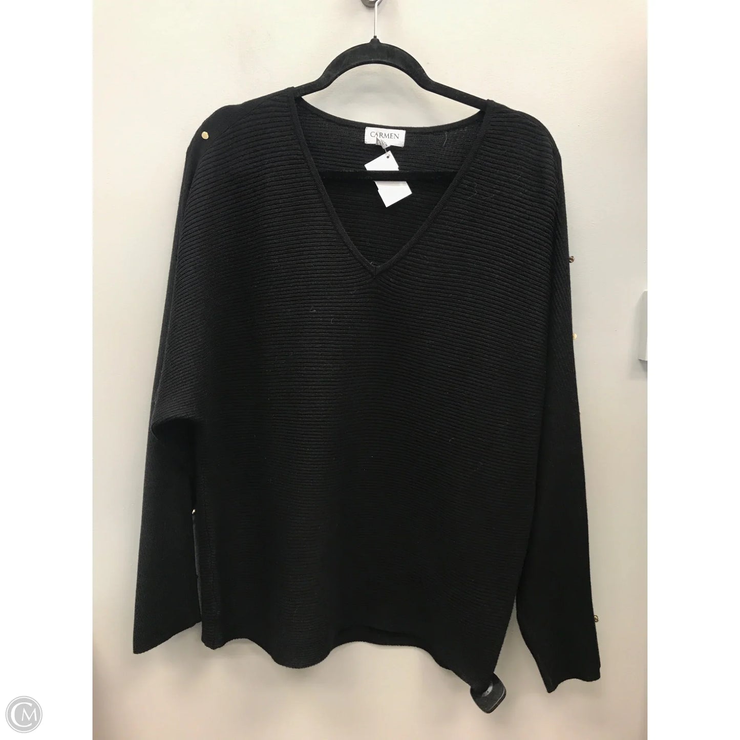 Top Long Sleeve By Carmen By Carmen Marc Valvo In Black, Size: M