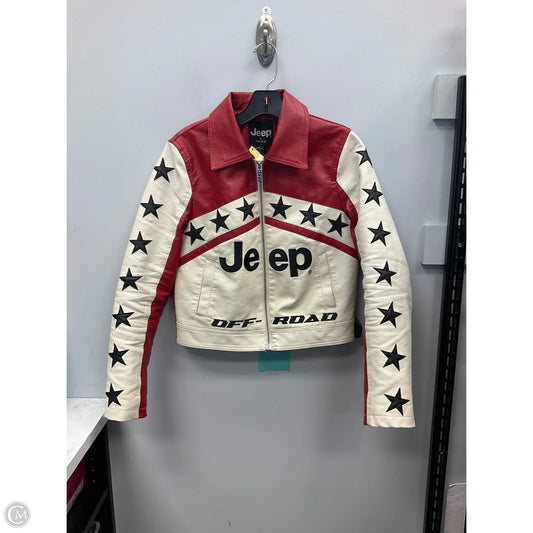 Jacket Leather By Forever 21 In Cream & Red, Size: M