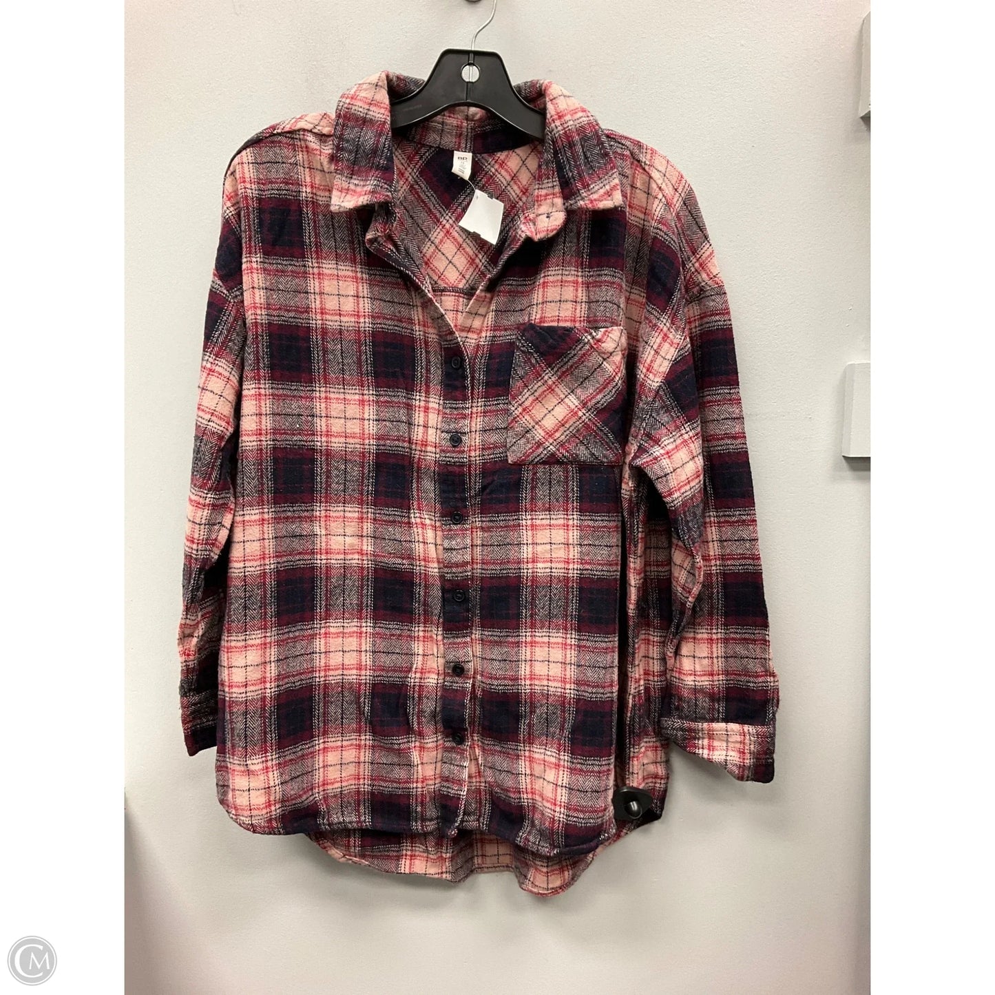 Top Long Sleeve By Bp In Plaid Pattern, Size: M