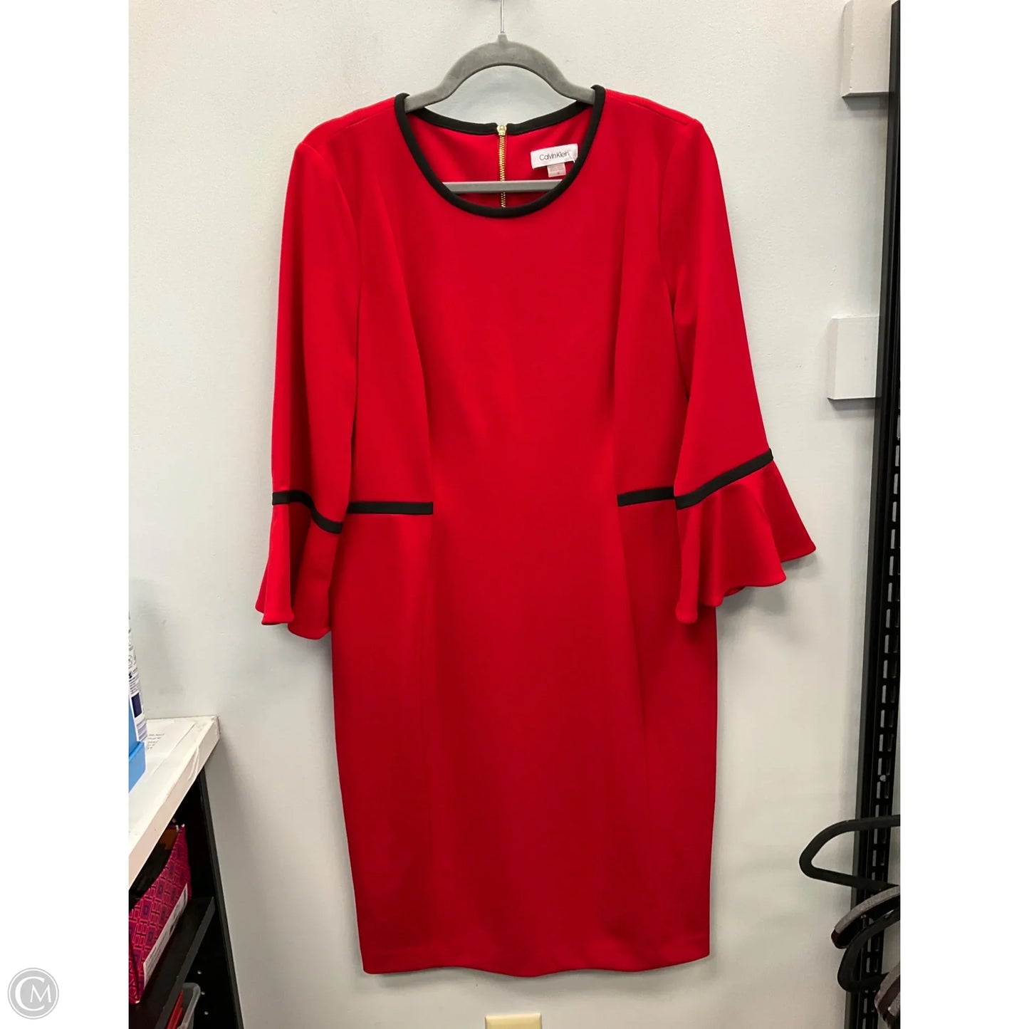 Dress Party Midi By Calvin Klein In Black & Red, Size: 14