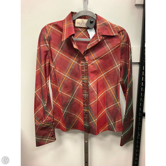 Blouse Luxury Designer By Valentino-garavani In Plaid Pattern, Size: 6