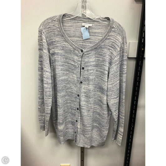 Sweater Cardigan By Croft And Barrow In Blue & White, Size: 1x