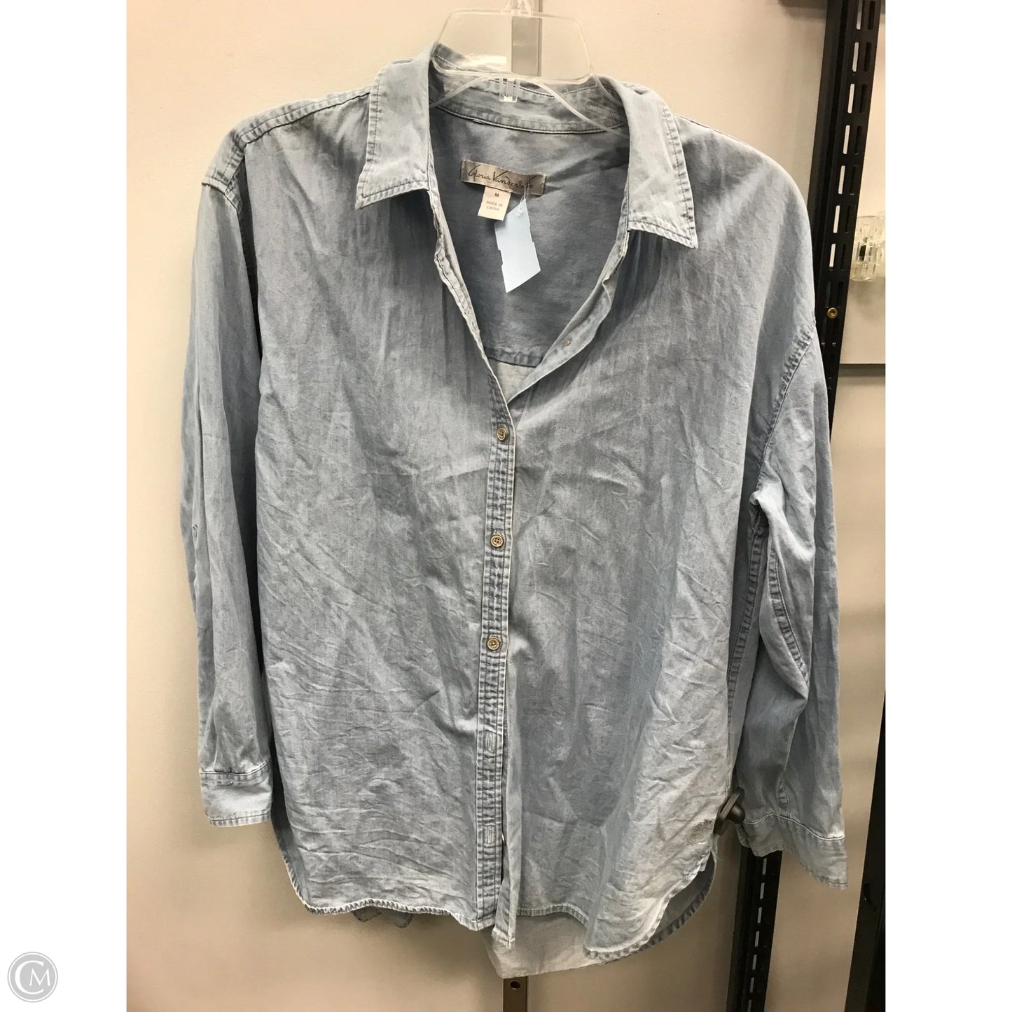 Top Long Sleeve By Gloria Vanderbilt In Blue Denim, Size: M
