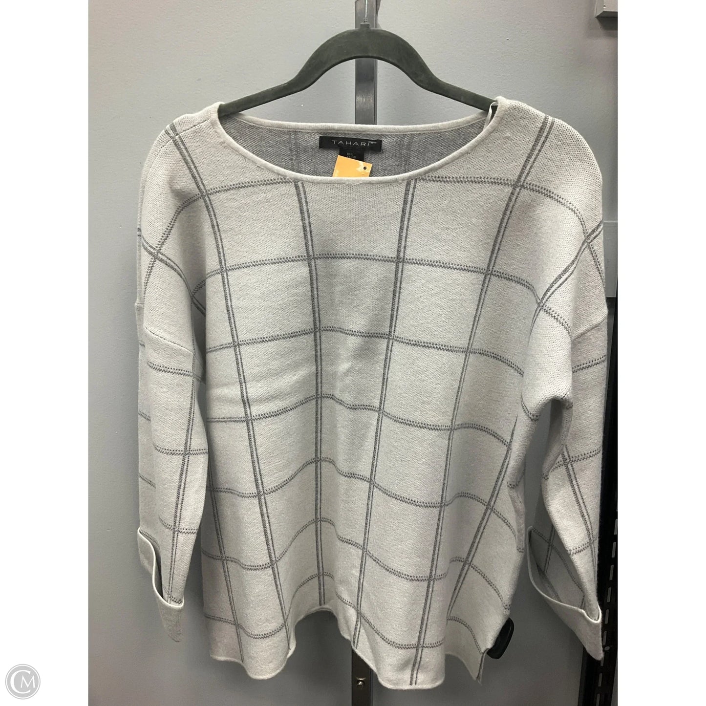 Sweater By Tahari In Grey & White, Size: L