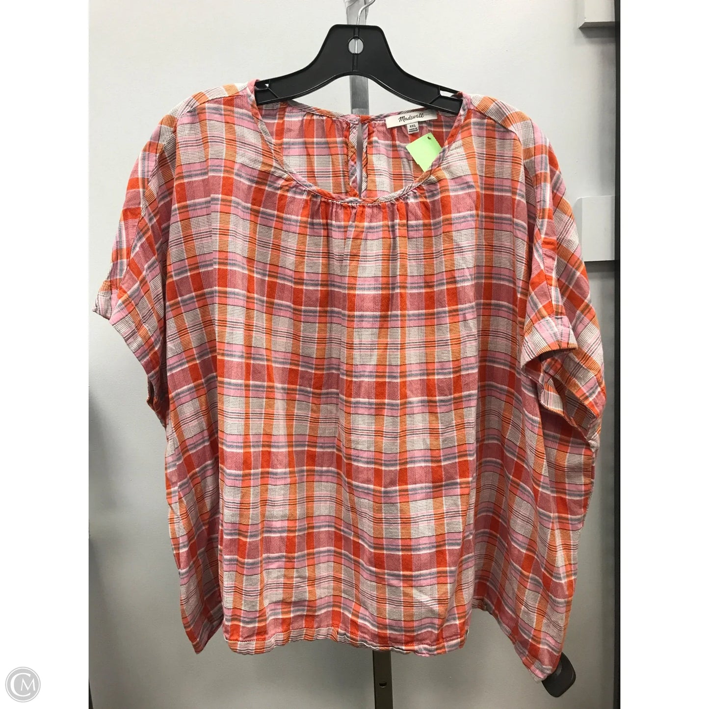 Top Short Sleeve By Madewell In Plaid Pattern, Size: Xxl