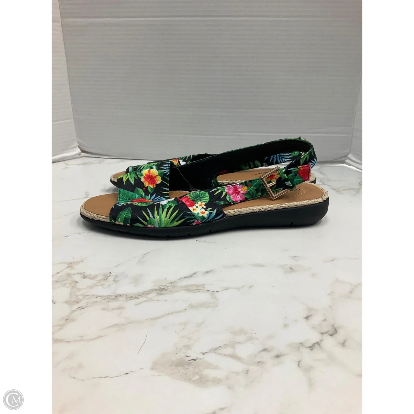 Sandals Heels Platform By Comfortview In Tropical Print, Size: 10