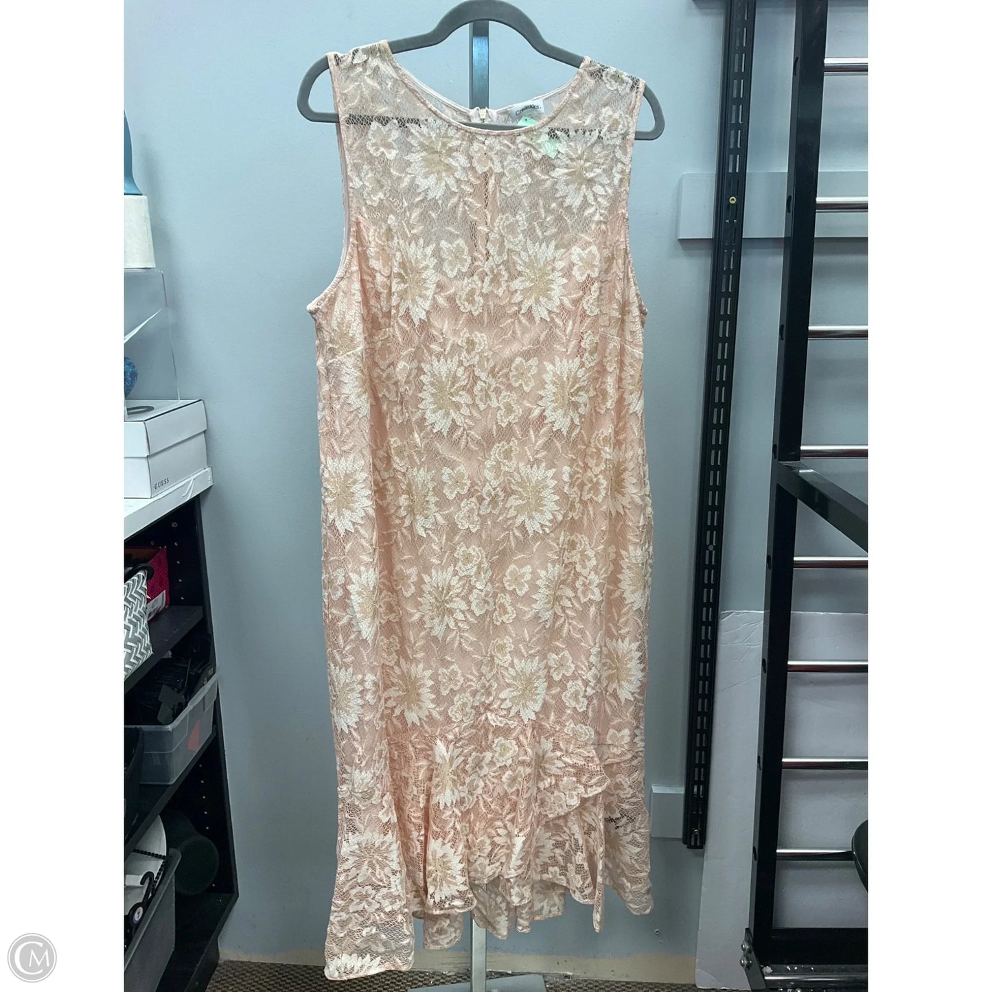 Dress Casual Midi By Calvin Klein In Peach, Size: 18