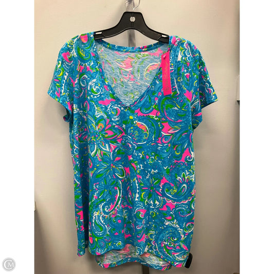 Top Short Sleeve Designer By Lilly Pulitzer In Blue & Pink, Size: L