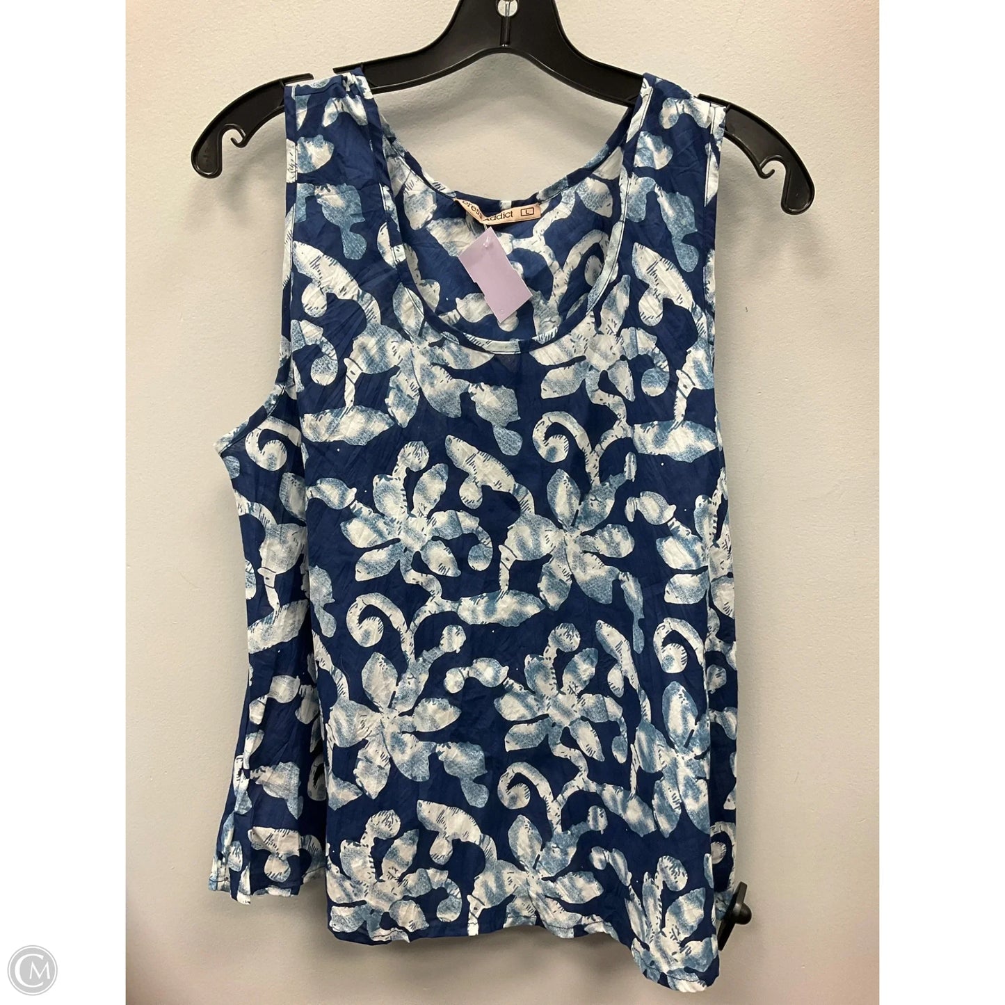 Top Sleeveless By Cmc In Blue & White, Size: L
