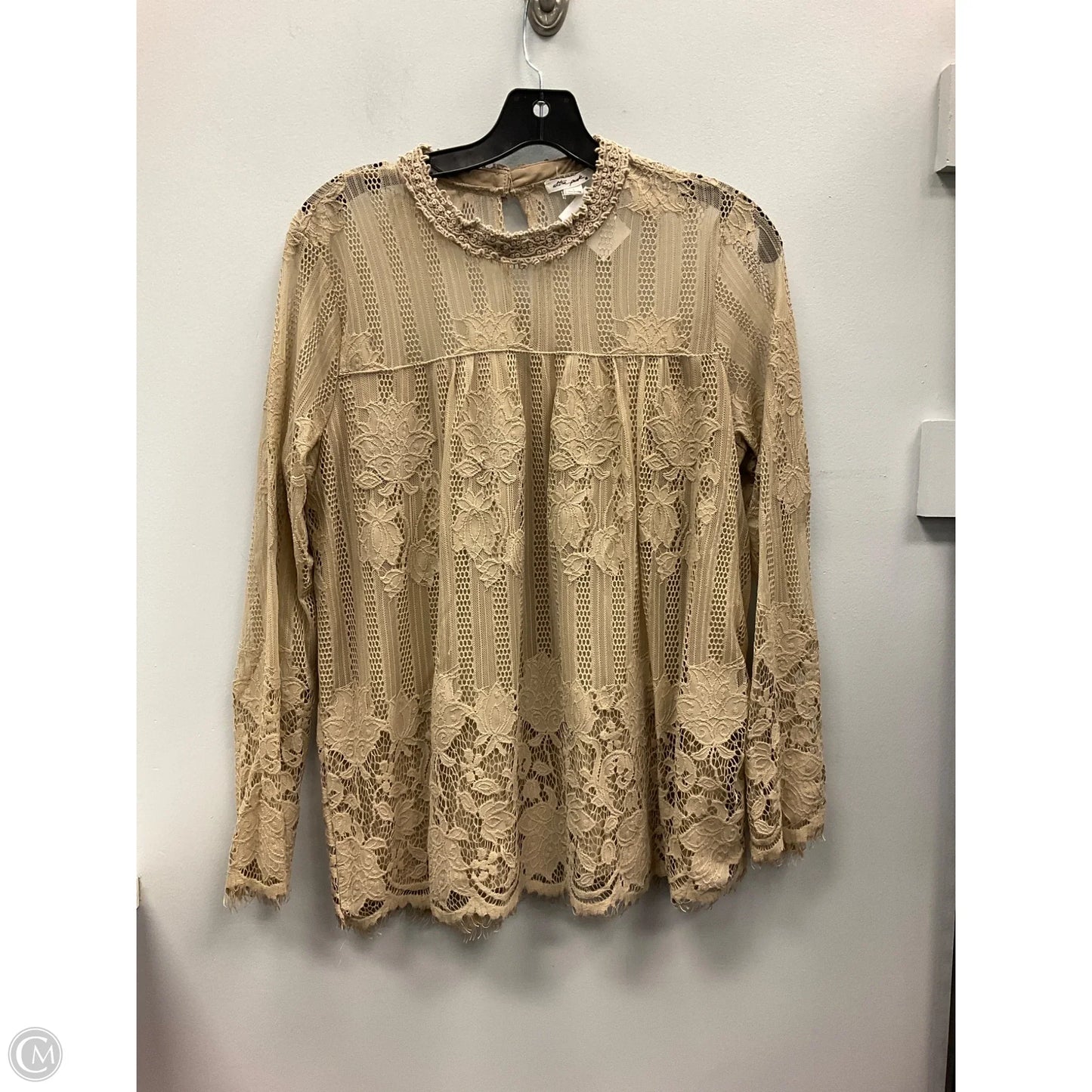 Top Long Sleeve By Ultra Pink In Tan, Size: L