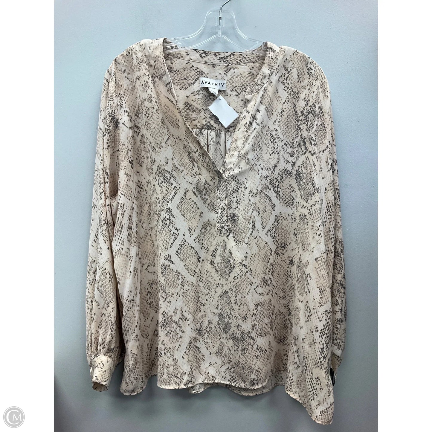 Top Long Sleeve By Ava & Viv In Snakeskin Print, Size: 1x