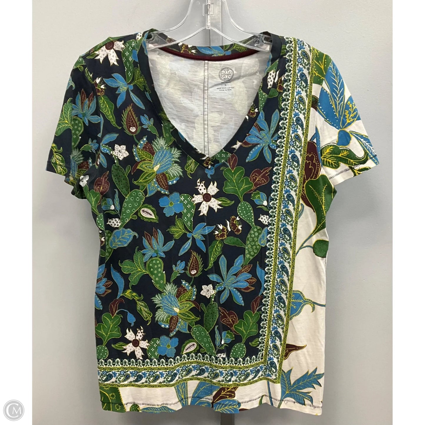 Top Short Sleeve Designer By Tory Burch In Blue & Green, Size: S