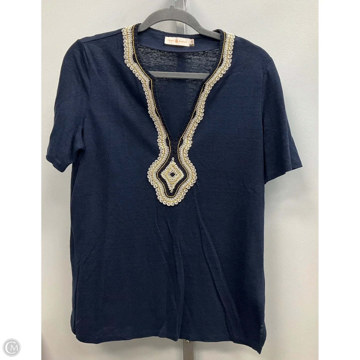 Top Short Sleeve Designer By Tory Burch In Navy, Size: M