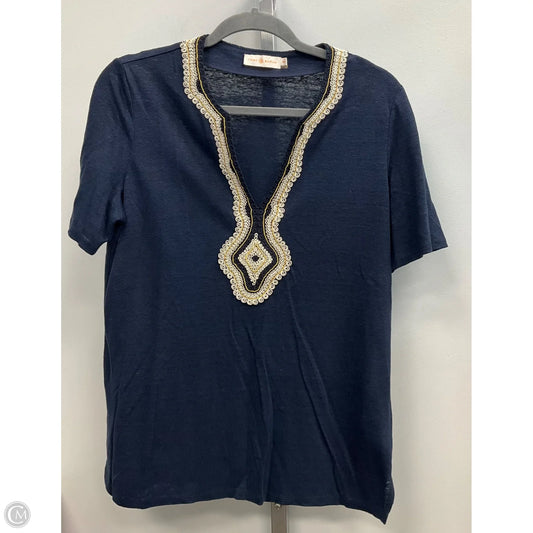 Top Short Sleeve Designer By Tory Burch In Navy, Size: M