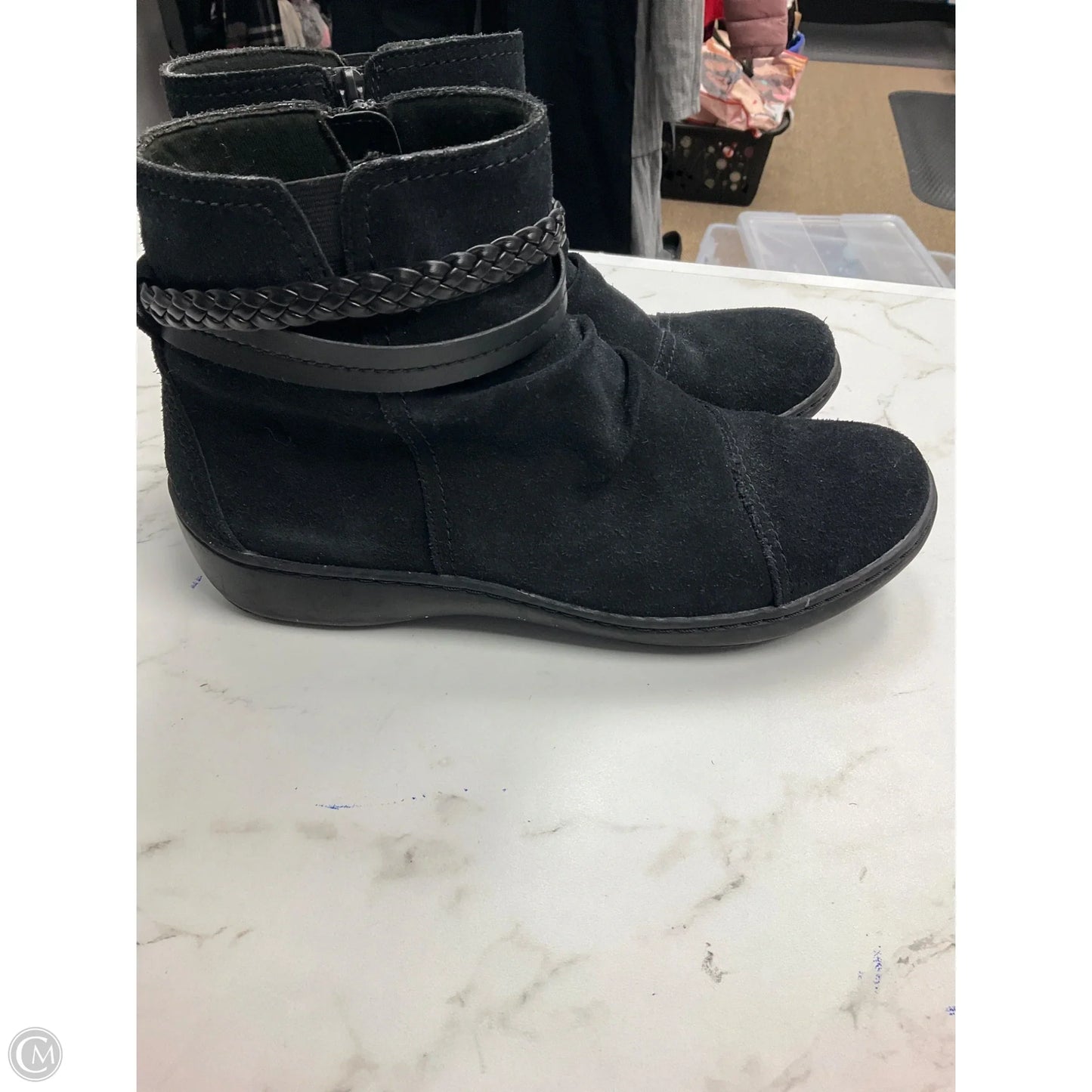 Boots Ankle Flats By Clarks In Black, Size: 9