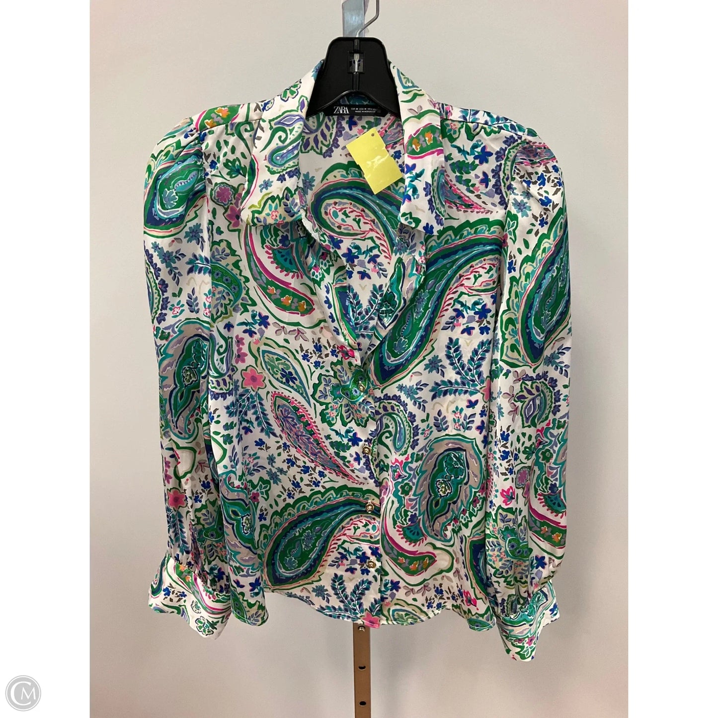 Blouse Long Sleeve By Zara In Blue & Green, Size: M