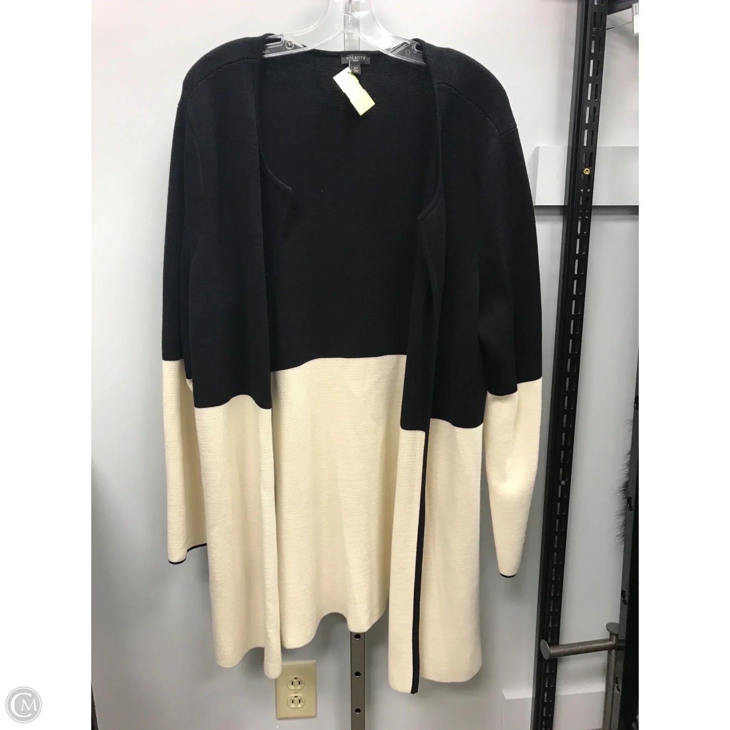 Sweater Cardigan By Talbots In Black & Cream, Size: 2x