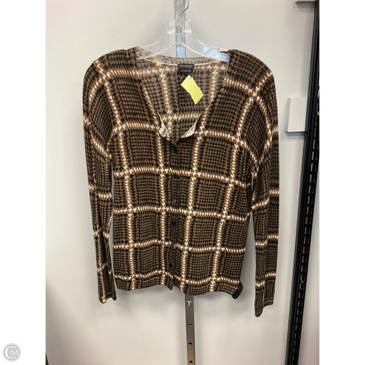 Sweater Cardigan By Talbots In Plaid Pattern, Size: M