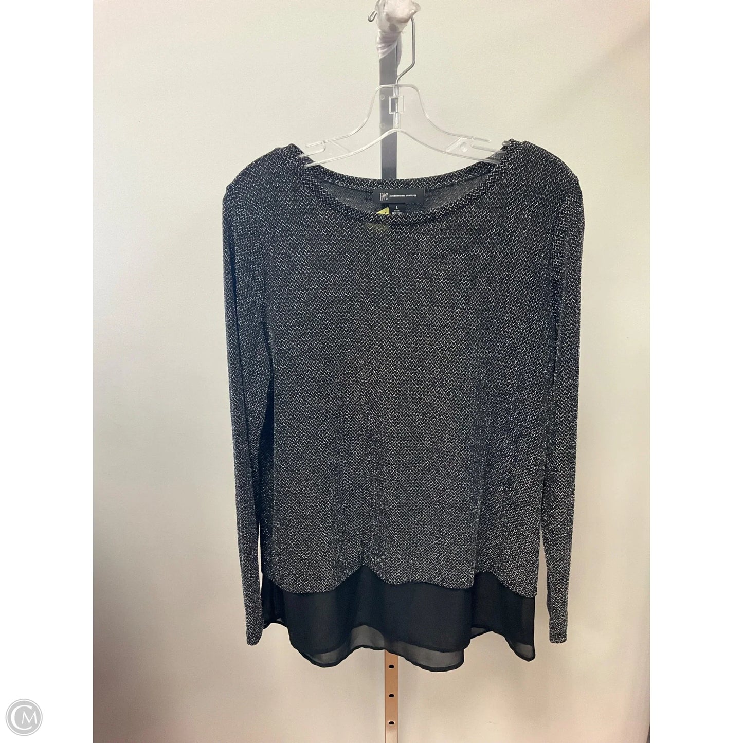 Top Long Sleeve By Inc In Black & Silver, Size: L
