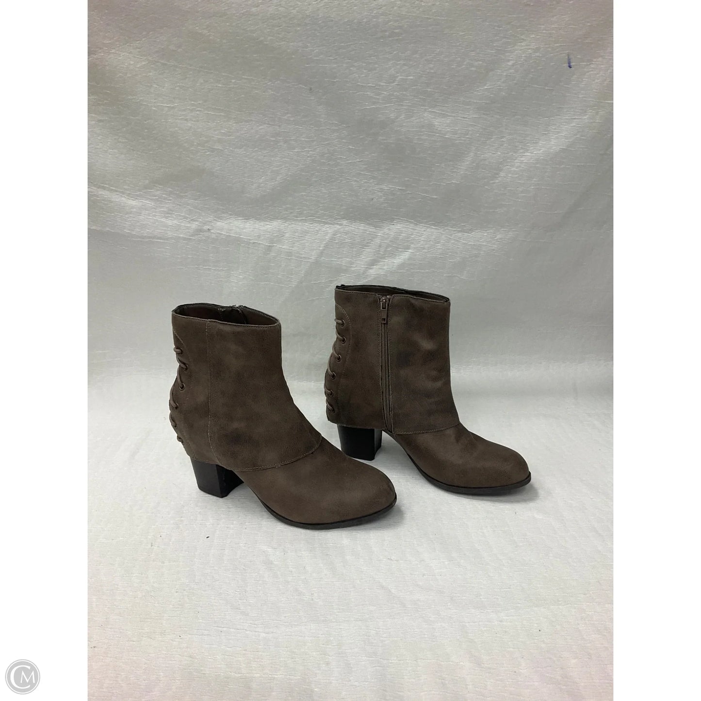 Boots Ankle Heels By Fergalicious In Taupe, Size: 9.5