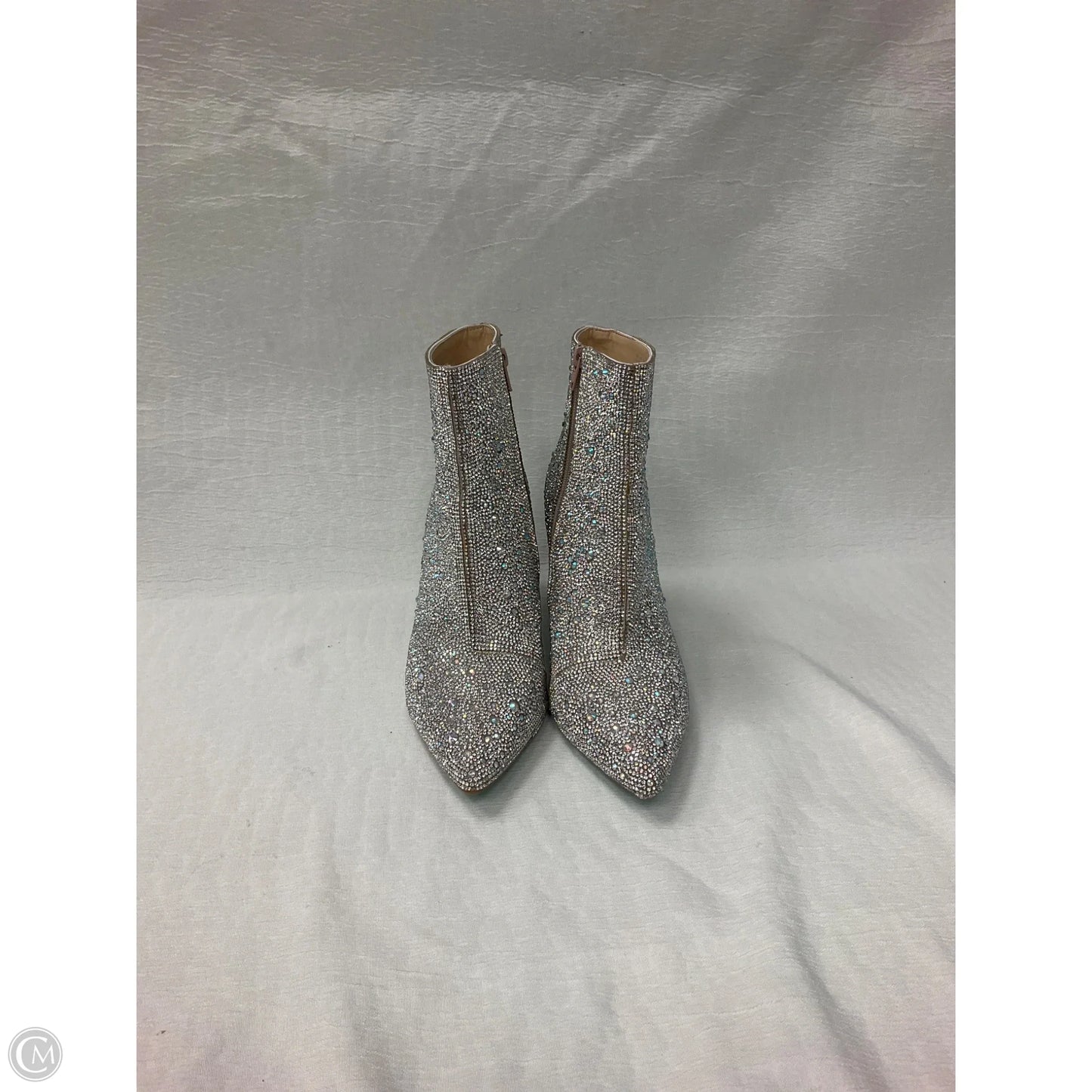 Boots Ankle Heels By Betsey Johnson In Silver, Size: 10