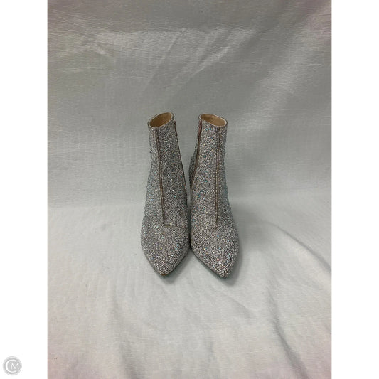 Boots Ankle Heels By Betsey Johnson In Silver, Size: 10