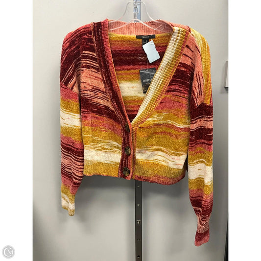Sweater Cardigan By Forever 21 In Red & Yellow, Size: S
