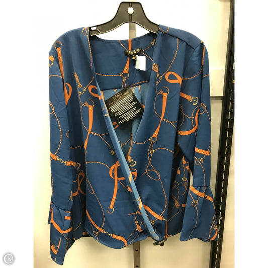 Top Long Sleeve By Iman Hsn In Blue & Brown, Size: L