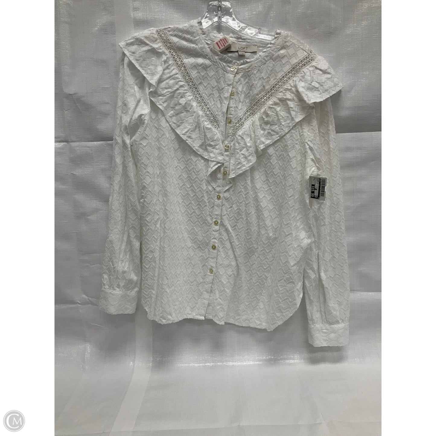 Blouse Long Sleeve By Loft In White, Size: L