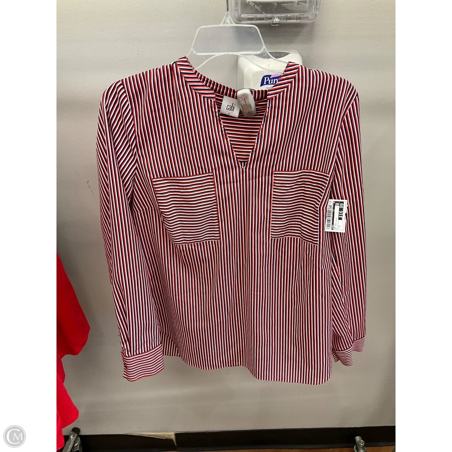 Top Long Sleeve By Cabi In Red White Blue, Size: S