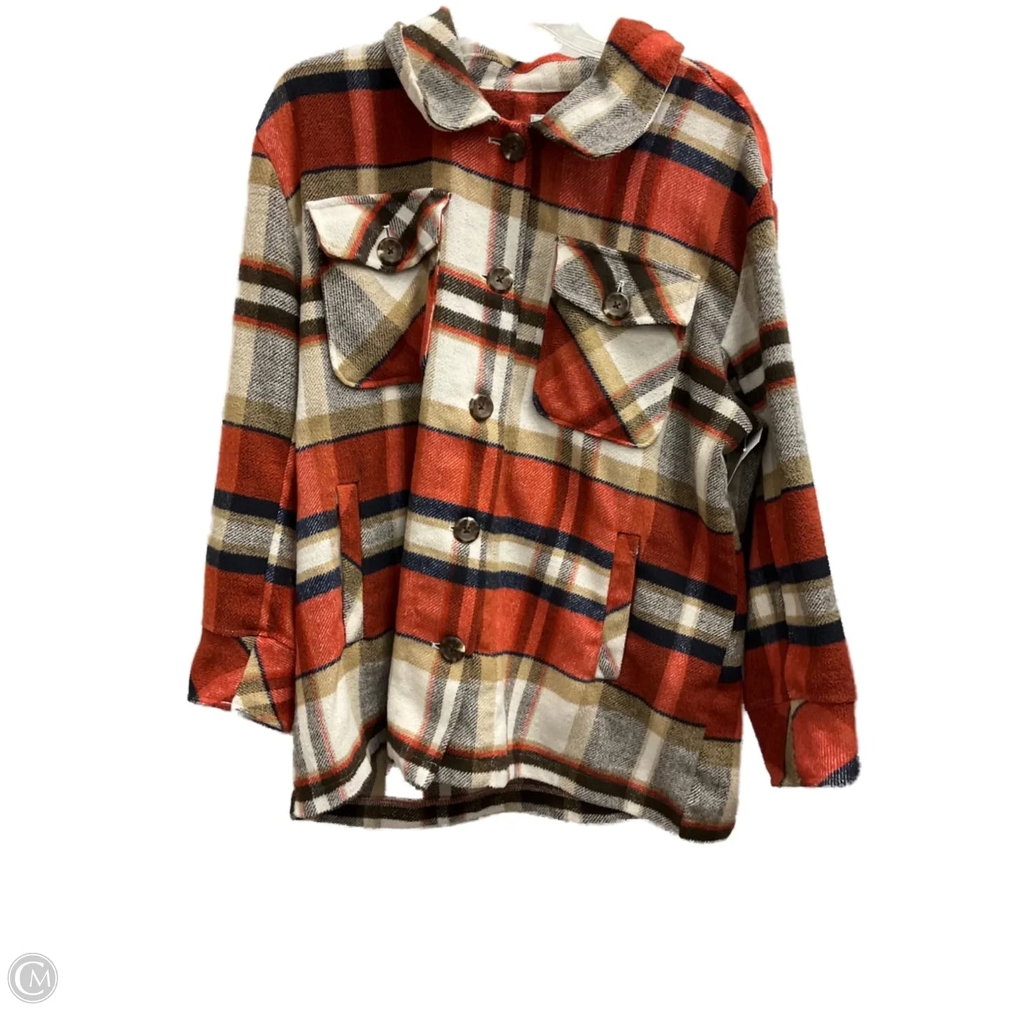 Jacket Shirt By Kensie In Plaid Pattern, Size: L
