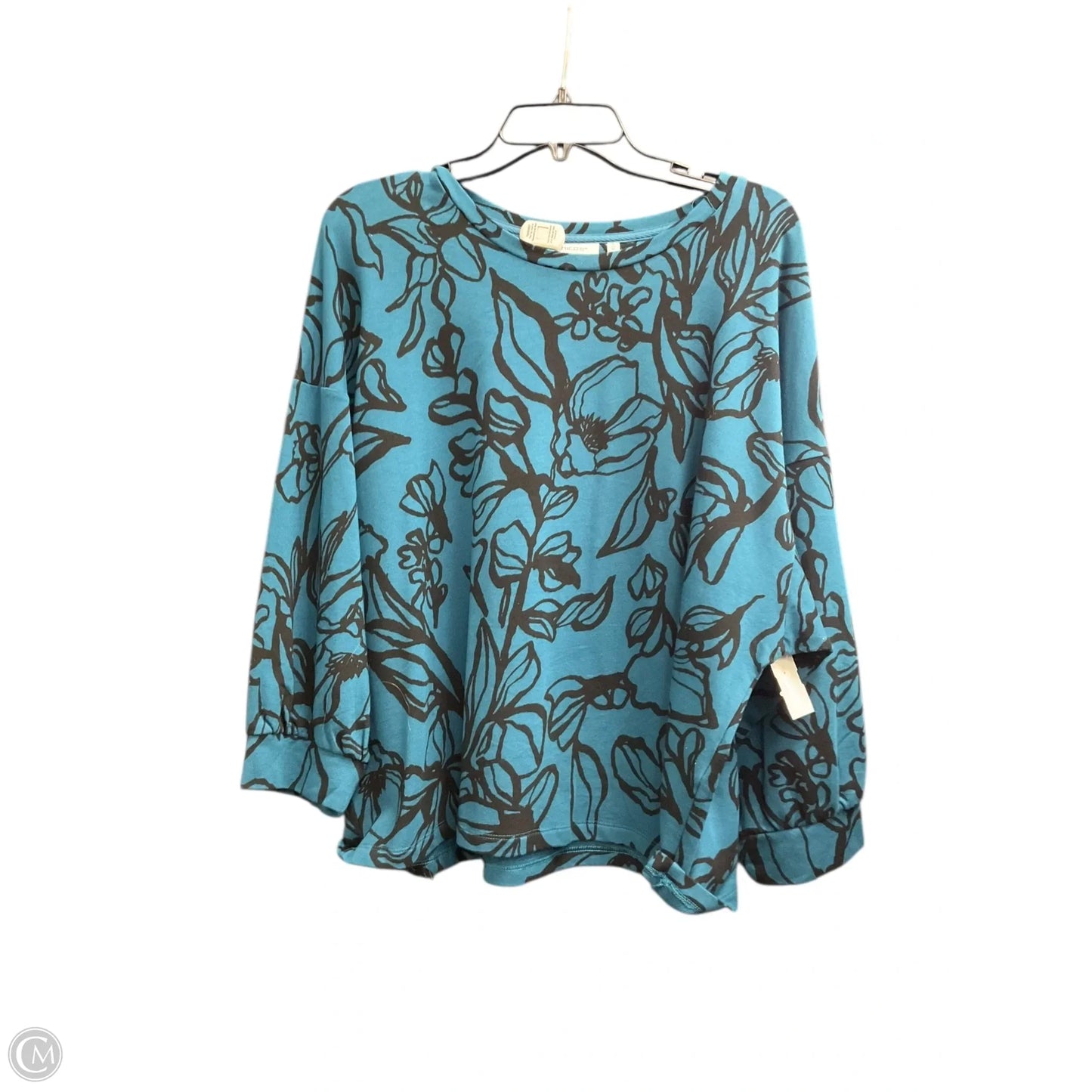 Top 3/4 Sleeve By Chicos In Black & Blue, Size: Xl