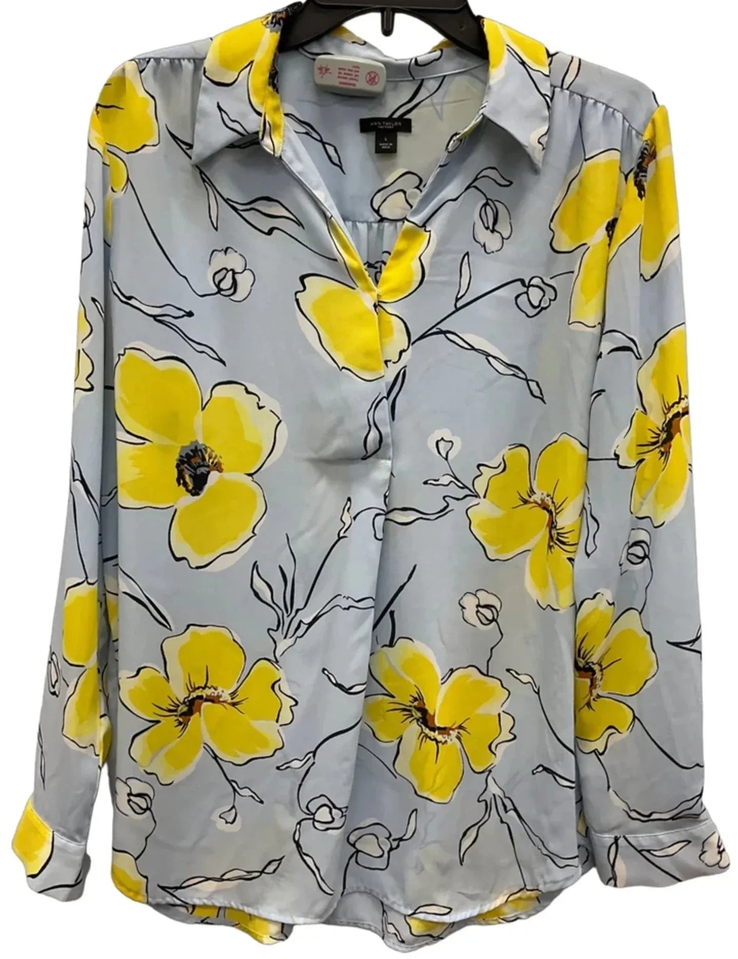 Blouse Long Sleeve By Ann Taylor In Blue, Size: L