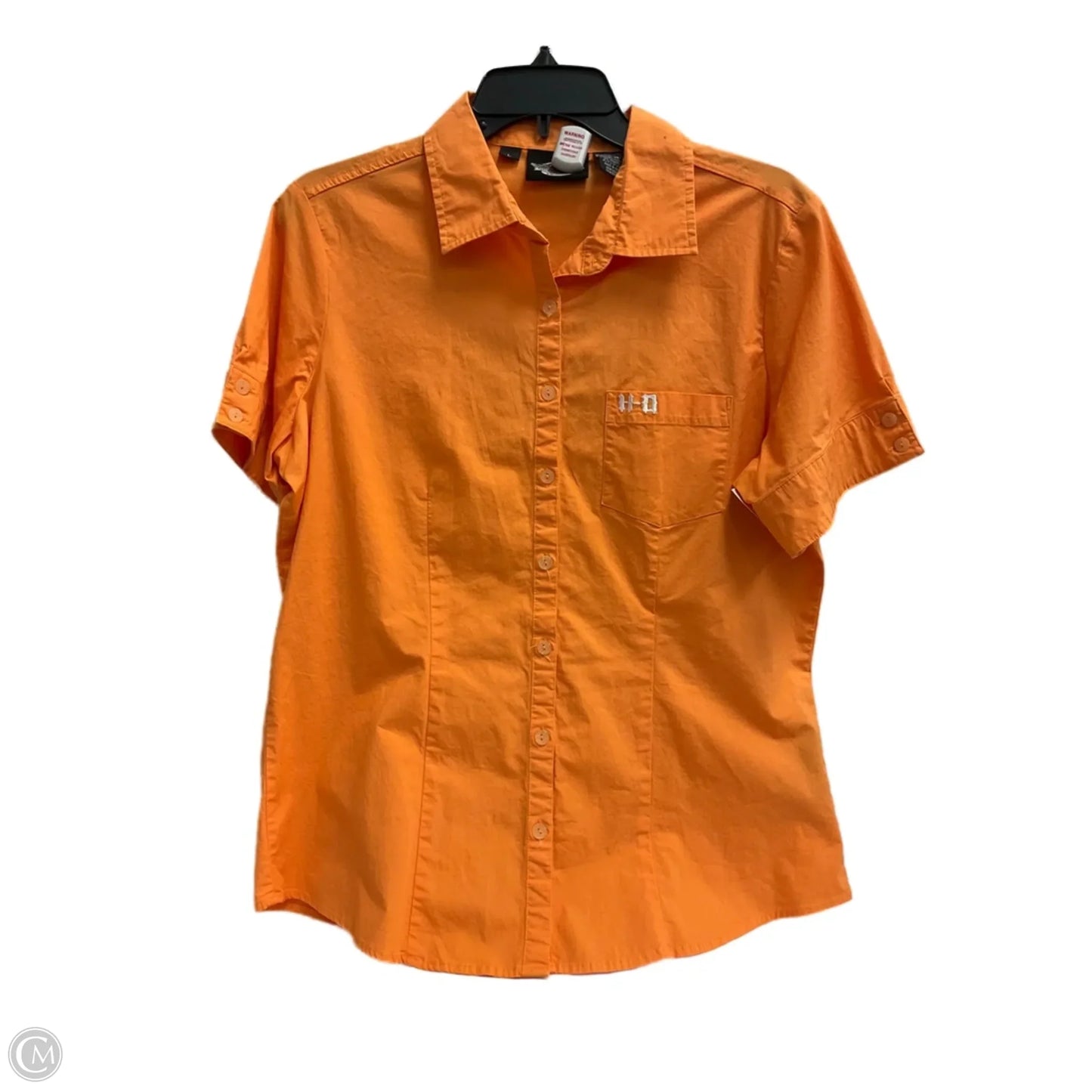 Blouse Short Sleeve By Harley Davidson In Orange, Size: L