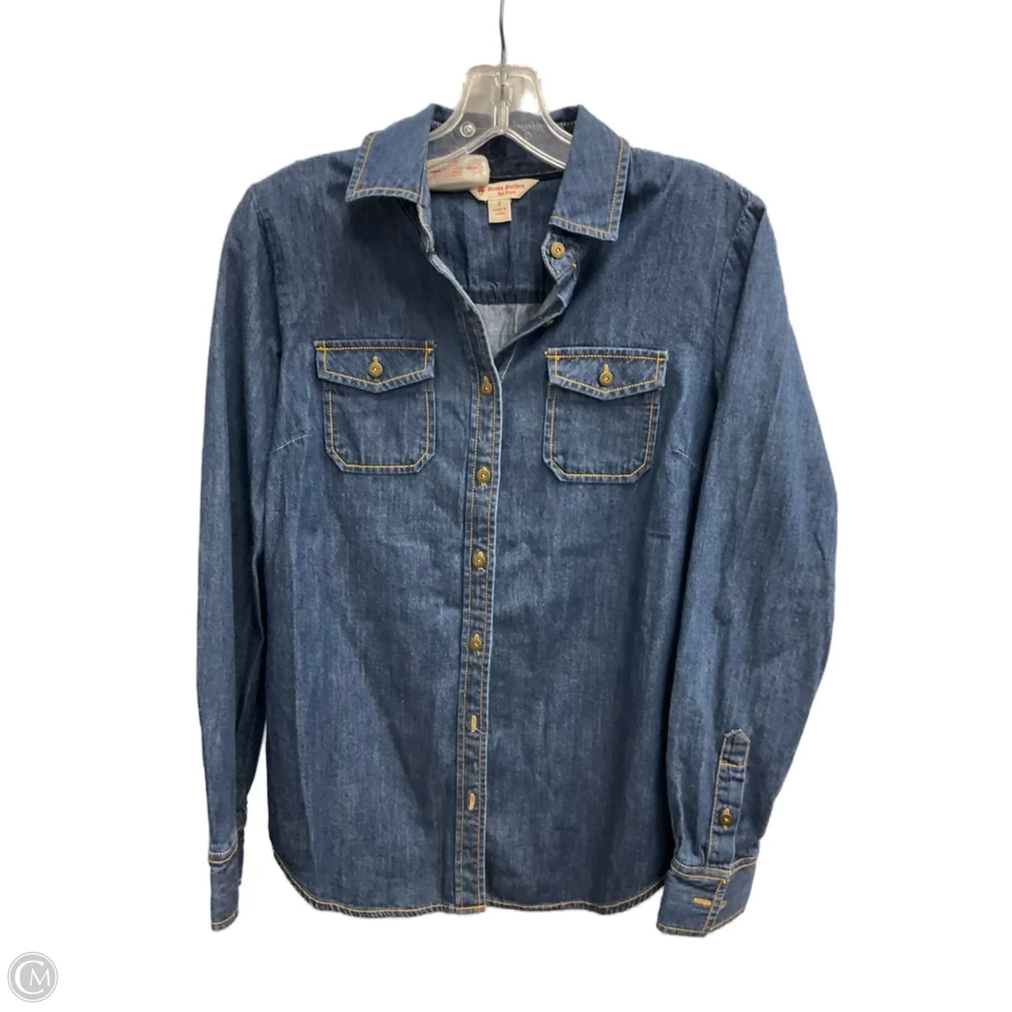 Blouse Long Sleeve By Brooks Brothers In Blue Denim, Size: Xs