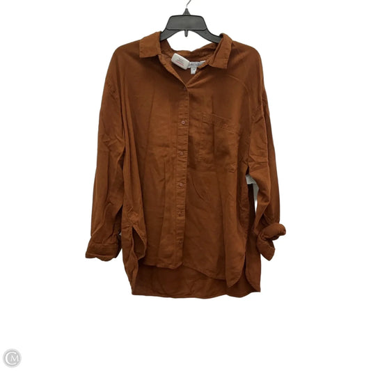 Blouse Long Sleeve By Old Navy In Brown, Size: Xl