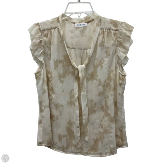 Top Short Sleeve By Calvin Klein In Tan & White, Size: M