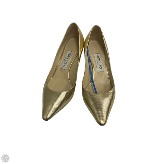 Shoes Luxury Designer By Jimmy Choo In Gold, Size: 7.5