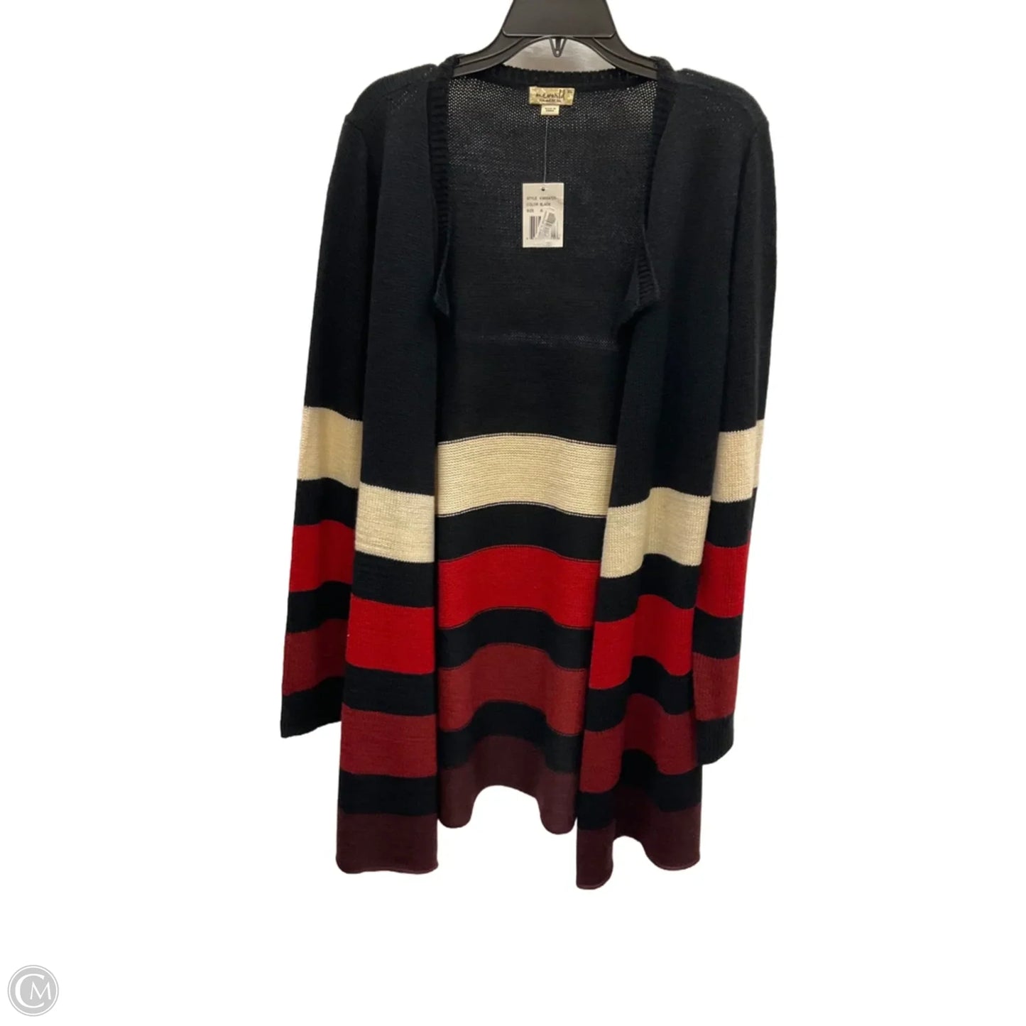 Sweater Cardigan By One World In Black & Red, Size: Xl