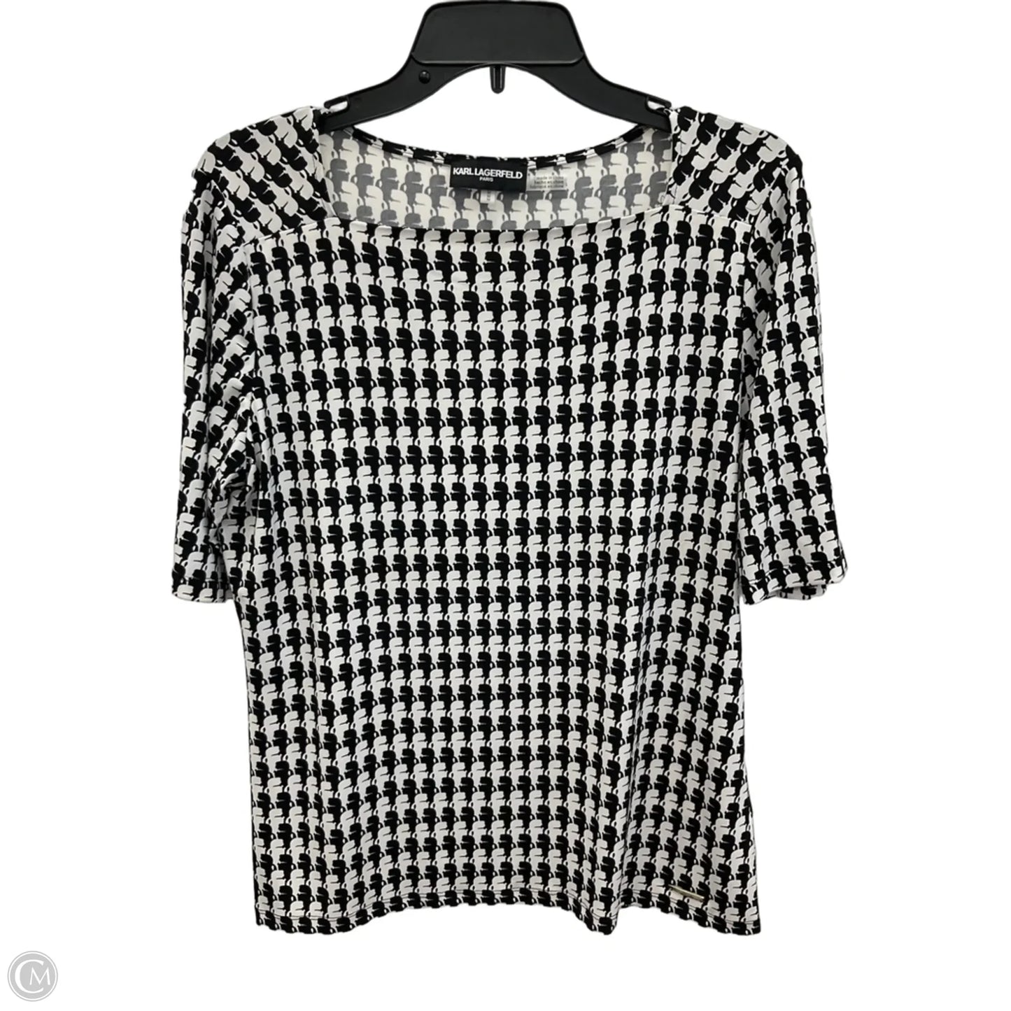 Top Short Sleeve Designer By Karl Lagerfeld In Black & White, Size: M