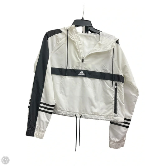 Athletic Top Long Sleeve Collar By Adidas In White & Yellow, Size: S