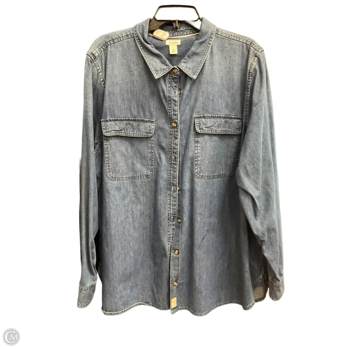Blouse Long Sleeve By L.l. Bean In Blue Denim, Size: 2x