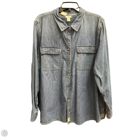 Blouse Long Sleeve By L.l. Bean In Blue Denim, Size: 2x