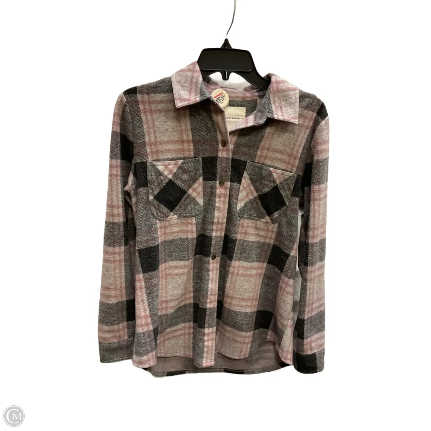 Blouse Long Sleeve By Lucky Brand In Plaid Pattern, Size: M