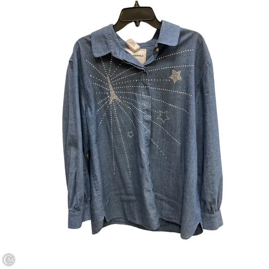 Blouse Designer By Karl Lagerfeld In Blue Denim, Size: Xl