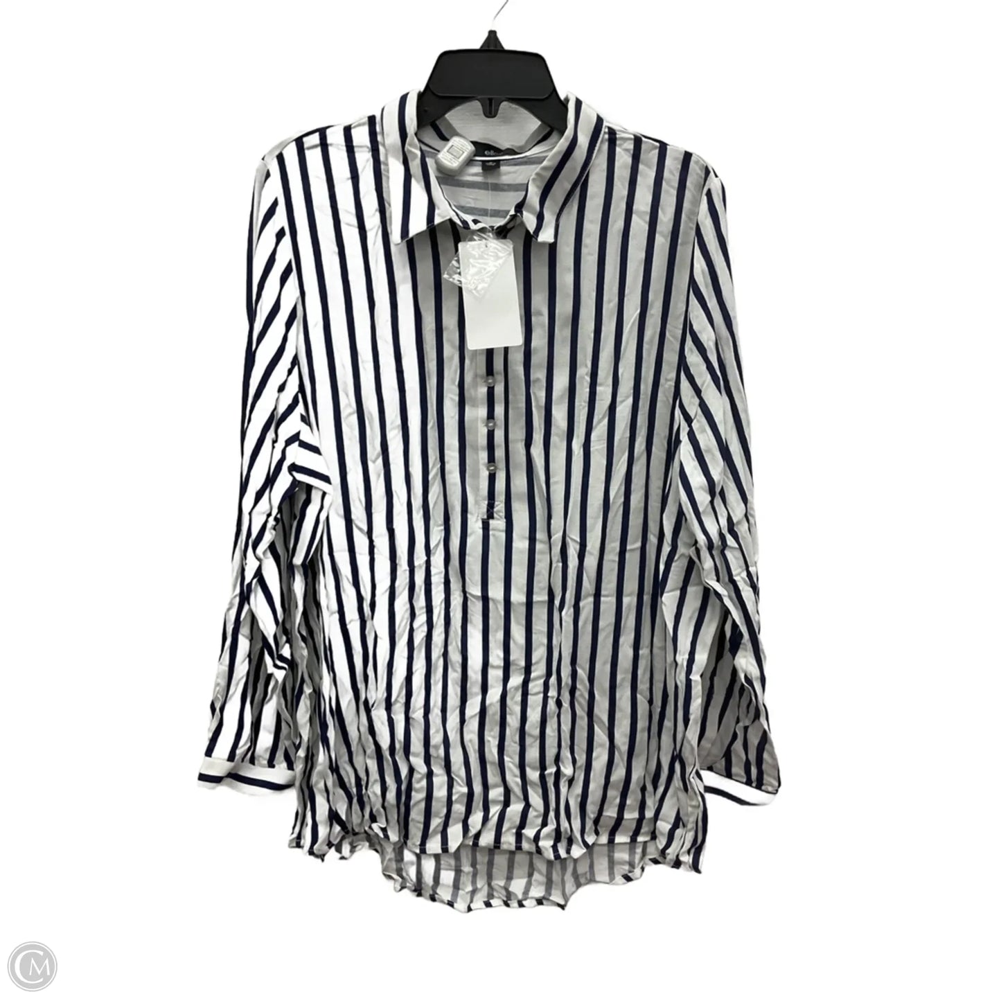 Blouse Long Sleeve By Ellos In Striped Pattern, Size: 1x