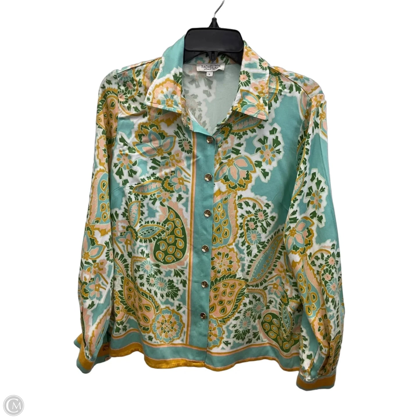 Blouse Long Sleeve By Rachel Zoe In Blue & Yellow, Size: S