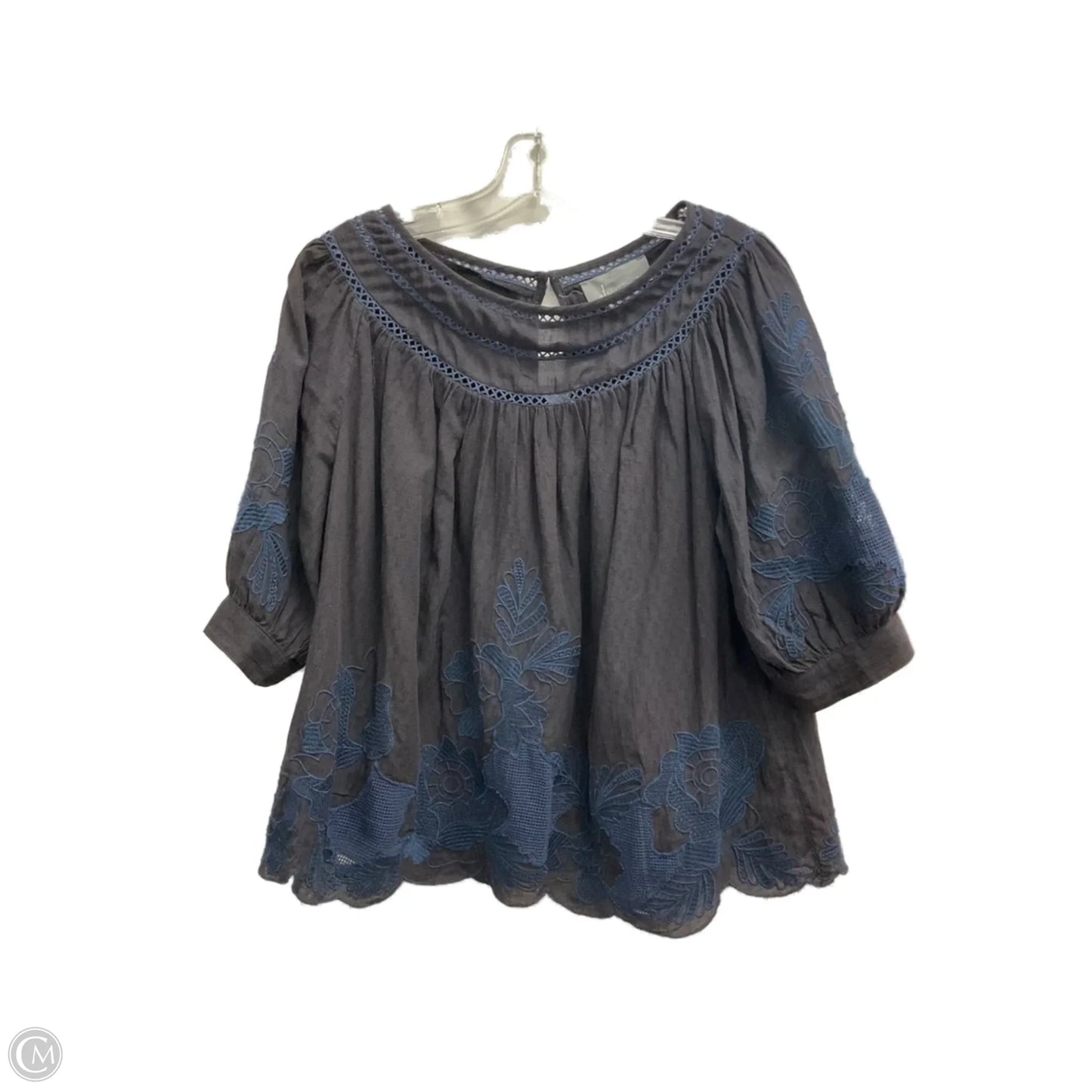 Top 3/4 Sleeve By Anthropologie In Black & Blue, Size: 16
