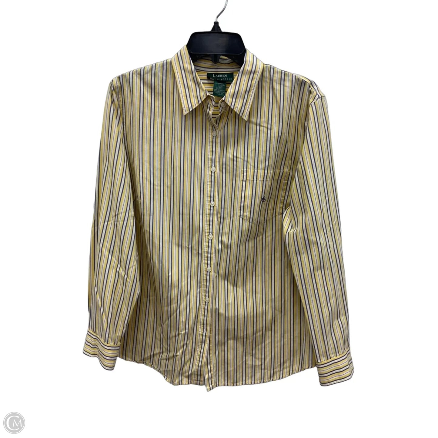 Blouse Long Sleeve By Lauren By Ralph Lauren In Blue & Yellow, Size: 1x